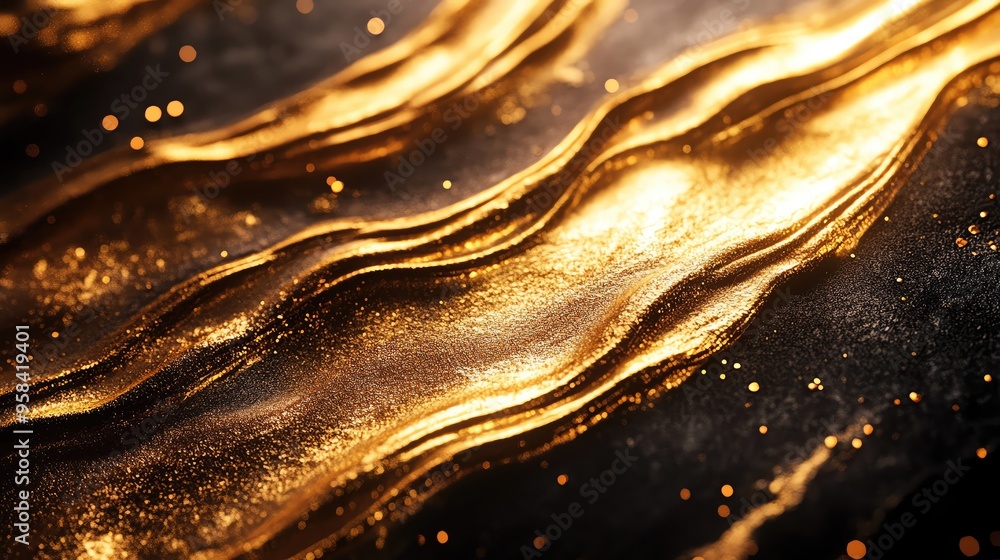 Poster golden waves shimmer with elegance and depth, capturing light in a mesmerizing dance of texture and 