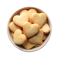 Fototapeta premium top view heart shaped shortbread cookies bowl isolated on transparent background