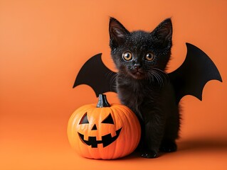 Fototapeta premium professional cat Halloween photoshoot, professional kitten photo, close-up photo of a cat