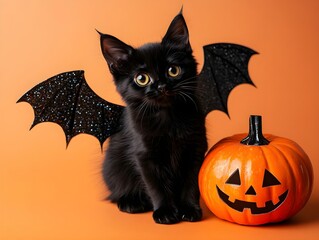 professional cat Halloween photoshoot, professional kitten photo, close-up photo of a cat