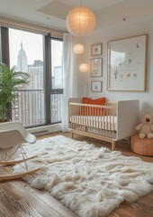 Modern Nursery A stylish nursery with a crib, a rocking chair, and a changing table. Use a soft pastel color palette and add playful decor like stuffed animals and wall art. 