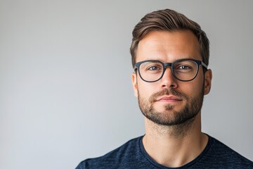 Obraz premium Confident man with glasses, neutral background