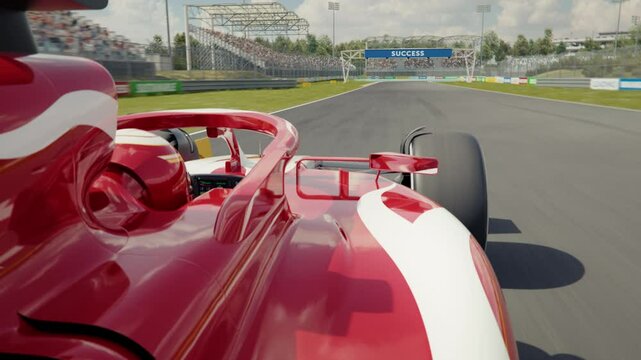 POV shot of a generic formula one race car overtaking his opponent and taking the lead. Race car point of view. 3d animation rendering