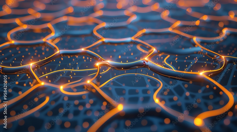 Aufkleber abstract digital network with glowing lines and nodes.