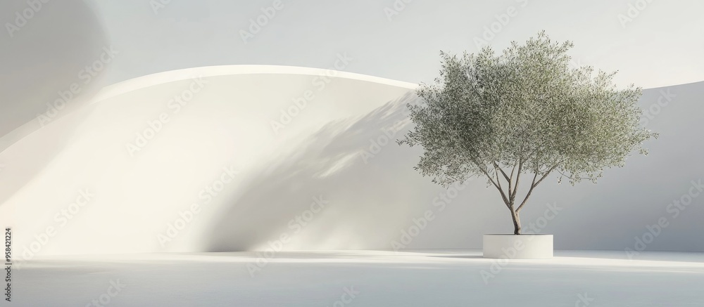 Poster White room product display featuring a tree minimal design studio scene 3D rendering