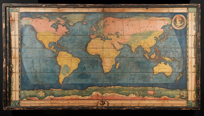 Obraz premium An illustration of a weathered antique world map