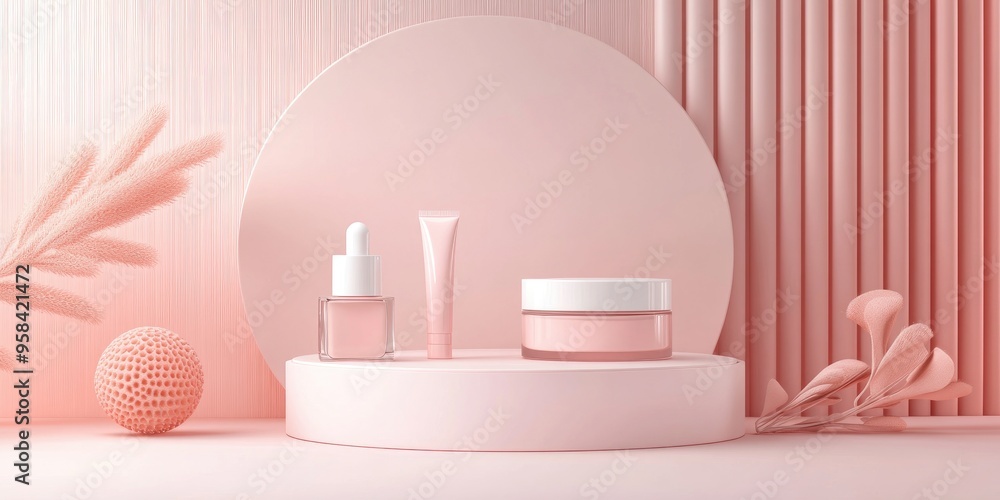 Poster Empty product display podium with space for cosmetic product and packaging presentation Abstract background scene 3D rendering