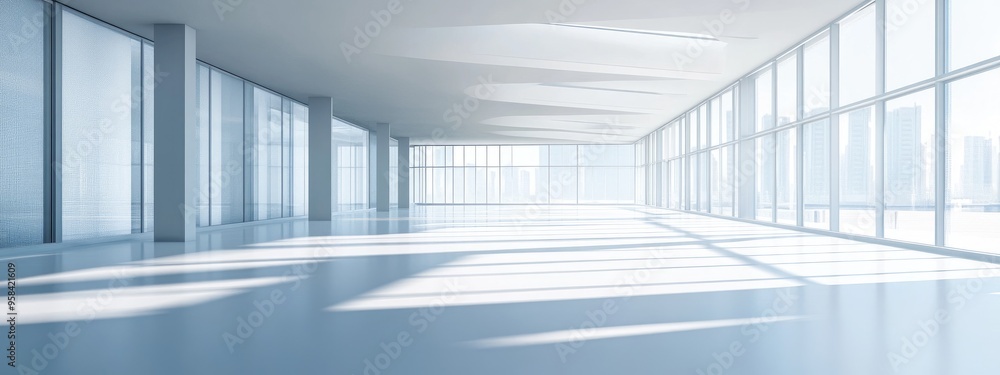 Aufkleber Abstract modern architecture design featuring an empty open interior space 3D rendering