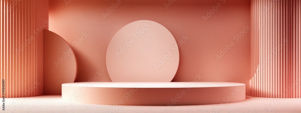 Poster Empty showcase featuring geometric shapes in a contemporary minimalist design Abstract backdrop created for product display 3D rendering illustration for product presentation