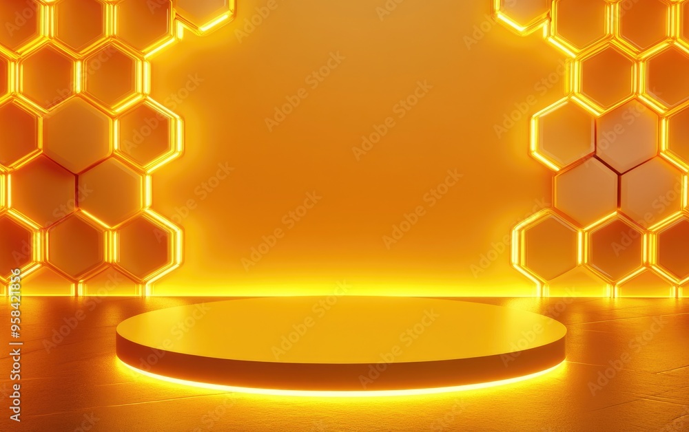 Aufkleber honeycomb background featuring a 3d product podium display designed for showcasing natural honey