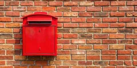 Red mailbox mounted on a brick wall , red, mailbox, wall, mounted, brick, postal, communication, delivery, urban