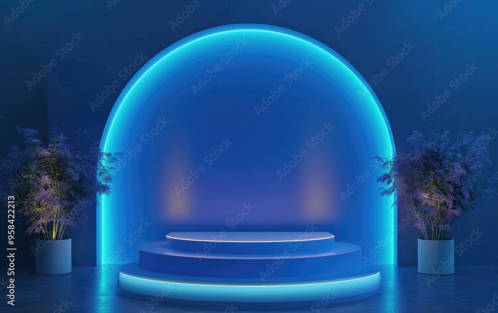 Aufkleber Blue podium for mockup presentation in minimalist style with ample copy space 3D rendered abstract background design