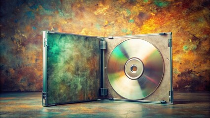 CD music case mockup with background for album cover arts in grunge, retro vintage Y2K style, CD, music, case, mockup, isolated, album