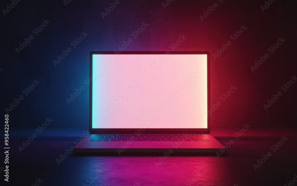 Aufkleber sophisticated laptop featuring a blank white display on a sleek dark podium ideal for digital market