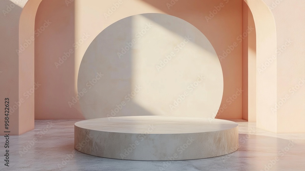 Poster Minimalist abstract backdrop featuring a pedestal in 3D rendering