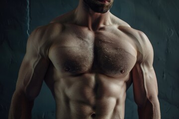 Fototapeta premium Male Torso. Sportsman with Triceps and Six-Pack Muscles. Bodybuilding with Protein Diet and Muscular Physique