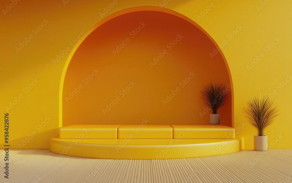 Aufkleber Product display in a yellow setting studio environment for minimalistic design 3D rendering