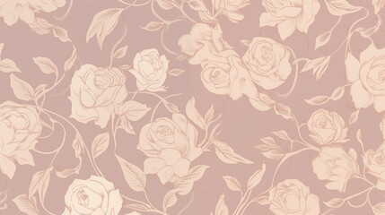 Obraz premium Monochrome Pink Rose Line Art with Soft Floral Motifs on Blush Background
