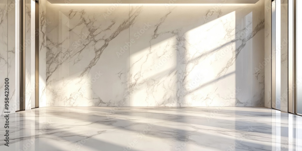 Aufkleber Abstract mockup of an elegant marble floor in an empty dressing room or spa room designed for product display featuring 3D rendering illustration