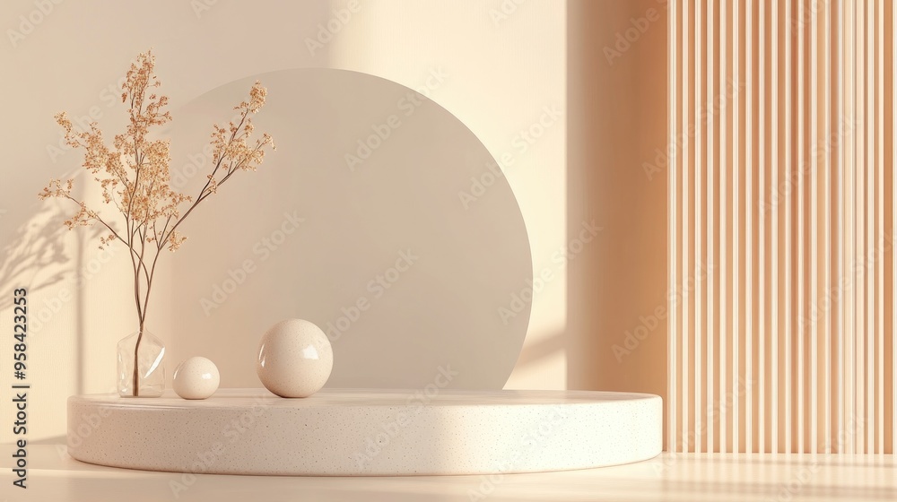 Aufkleber Elegant and beautiful abstract background featuring minimalistic elements on a pedestal created through 3D illustration and rendering