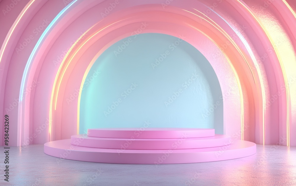 Poster Abstract geometric shape in pastel colors serving as a minimal modern style wall background ideal for booth podium stage display table mock up composition in 3D rendering