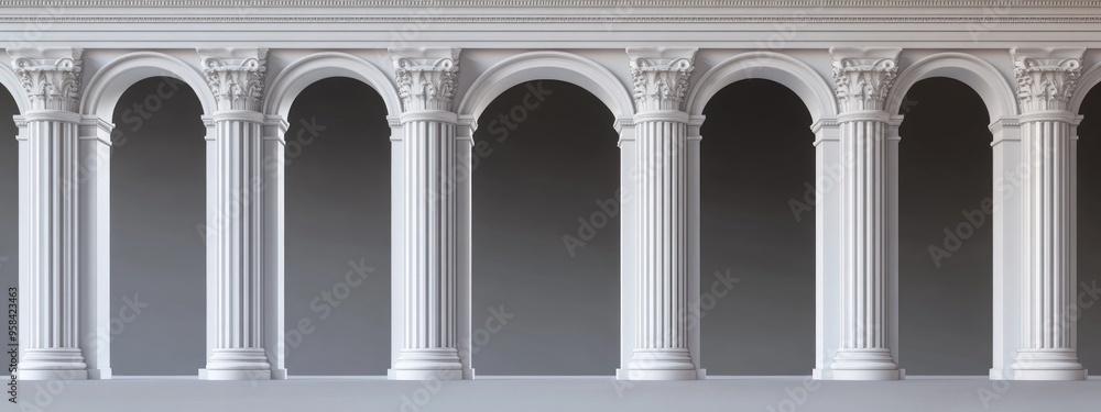 Poster Doric order colonnade with a luxurious gray background ideal for showcasing high end perfume and interior products 3D rendering
