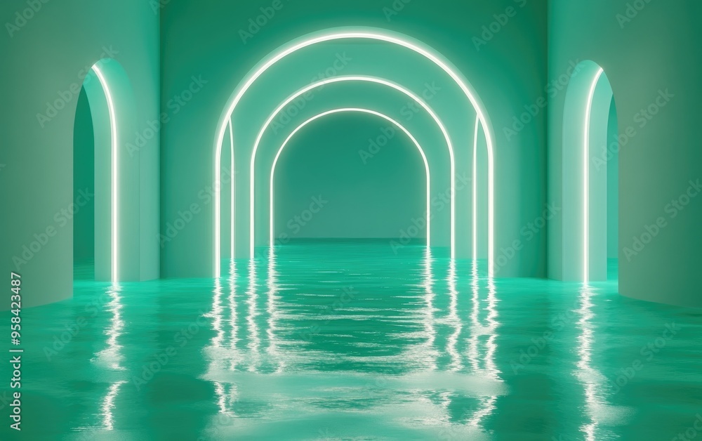 Poster smooth green water tone concept in a 3d rendering with a mockup background