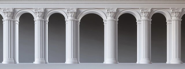Doric order colonnade with a luxurious gray background ideal for showcasing high end perfume and interior products 3D rendering
