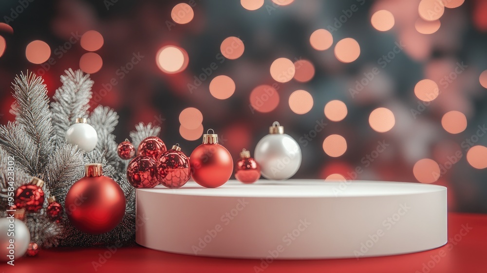 Poster Empty podium display with a Christmas background 3D rendering