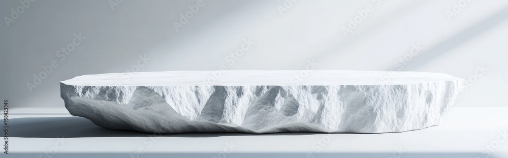 Poster White rock stone podium for blank product display 3D rendering