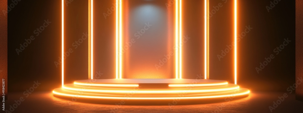 Aufkleber Illuminated empty podium with light emanating from an exit 3D rendering