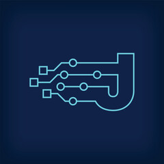 Digital LETTER J sign logo. Creative corporate technical, digital and connection logo template. vector