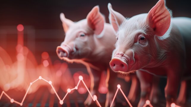 Two Piglets with Financial Graph Overlay Representing Market Trends and Economic Growth
