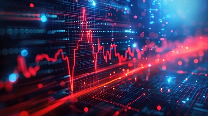 Obraz premium Digital Financial Chart with Abstract Technology Background and Red Line Graph