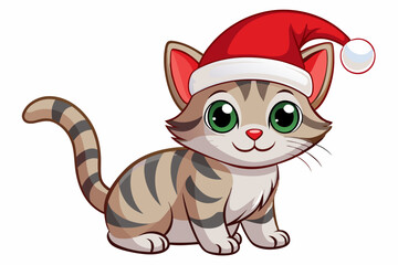 Christmas baby Cat vector art with Santa Claus hat, Funny christmas cat illustration on white background