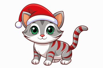 Christmas baby Cat vector art with Santa Claus hat, Funny christmas cat illustration on white background