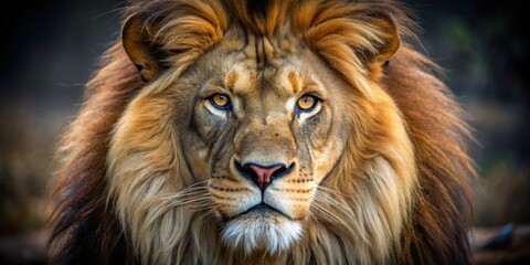 Close up of a majestic lion staring directly at the camera, lion, wild, animal, predator, mane, close up