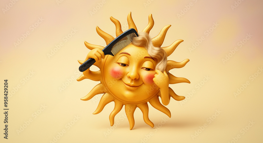 Poster sun with comb graphic illustration design for playful concepts and creative projects