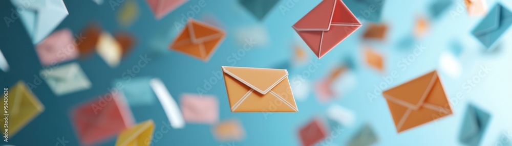 Aufkleber a vibrant scene of colorful envelopes floating in a blue background, symbolizing communication and c