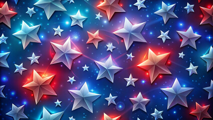 Obraz premium Shiny three-dimensional stars in red and blue on a dark sparkling background with copy space