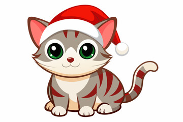 Christmas baby Cat vector art with Santa Claus hat, Funny christmas cat illustration on white background