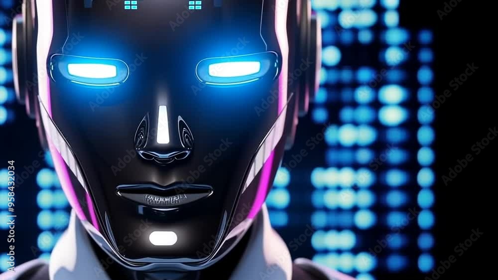 Poster glowing humanoid robot in a digital setting generative ai