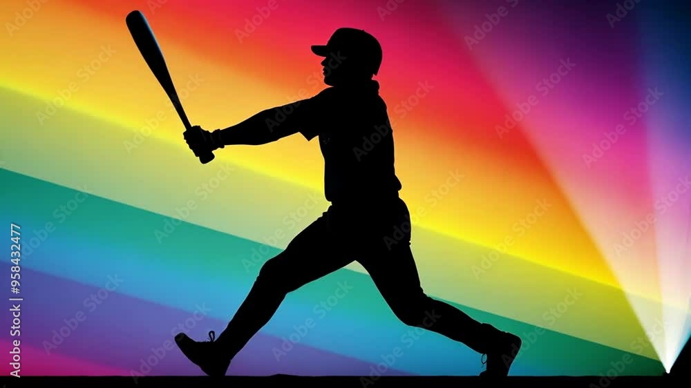 Poster baseball player swinging against a colorful background generative ai