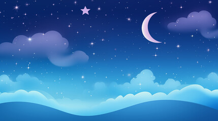 Obraz premium Whimsical Night Sky With Pink Moon And Hanging Stars Fantasy Art