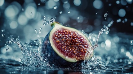 Refreshing Wet Fig Fruit Splash in Summer Nature