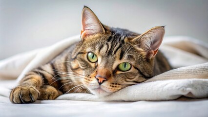 Sick domestic cat lying down feeling unwell and fatigued, illness, pet, fatigue, domesticated, sad, sick, feline