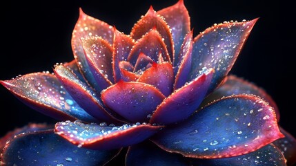 Dewy Succulent Macro. generative ai illustration.