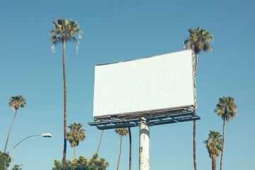 Big white blank billboard tree advertisement arecaceae.