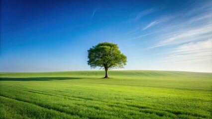 Obraz premium Serene minimalist landscape with open fields and a lone tree, minimalist, landscape, nature, serene, peaceful, field, tree