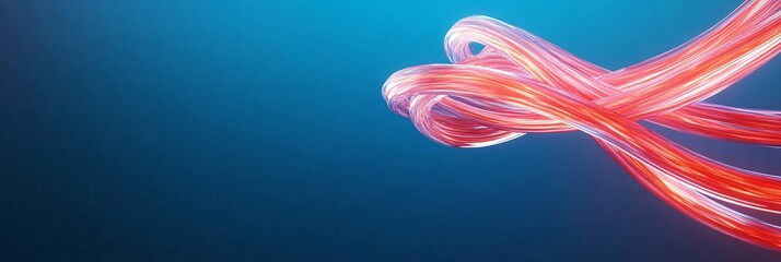 Abstract image of vibrant red glowing lines intertwined against a gradient blue background.